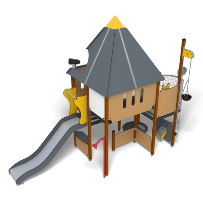 Το Ogrip είναι μια εντυπωσιακή καλύβα παιχνιδιού με πολύχρωμο τοίχο αναρρίχησης, ιδανική για δοκιμή δύναμης και συντονισμού. Η χοάνη άμμου και ο σωλήνας κάνουν το παιχνίδι με την άμμο επιπλέον διασκεδαστικό. Η χοάνη γεμίζει και ο σωλήνας μπορεί να ανυψωθεί και να αδειάσει, προσθέτοντας ένα συναρπαστικό στοιχείο στη μονάδα παιχνιδιού. Τα παιδιά μπορούν επίσης να μιλήσουν με φίλους στην άλλη πλευρά της παιδικής χαράς με τον διασκεδαστικό σωλήνα ομιλίας. Η κουζίνα, το τηλεσκόπιο και το τιμόνι του πλοίου ενθαρρύνουν περαιτέρω το παιχνίδι ρόλων.