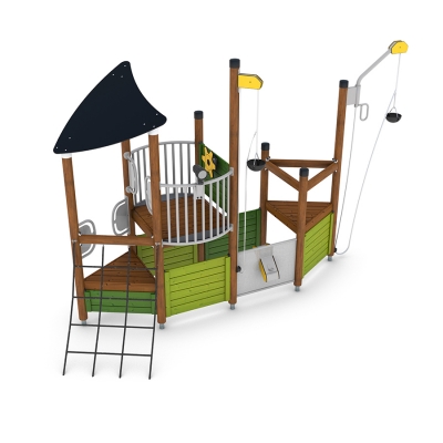 Το UniPlay Poseidon είναι μια κατασκευή παιδικής χαράς με θέμα το πλοίο, σχεδιασμένη για παιδιά ηλικίας 3 ετών και άνω, που προσφέρει συναρπαστικές ευκαιρίες για ευφάνταστο και ενεργό παιχνίδι. Ο ναυτικός σχεδιασμός του, με τιμόνι πλοίου και τηλεσκόπιο, προσκαλεί τα παιδιά να οδηγήσουν το σκάφος τους και να ξεκινήσουν δημιουργικές περιπέτειες. Το δίχτυ ψαρέματος προσθέτει μια διασκεδαστική πρόκληση αναρρίχησης, ενισχύοντας το ναυτικό θέμα, ενώ η κεφαλή ανύψωσης παρέχει μια μοναδική διαδραστική λειτουργία για τα παιδιά, ώστε να ελέγχουν τις κινήσεις τους και να κρέμονται σαν ναύτες στη θάλασσα. Σχεδιασμένο για να είναι συμπεριληπτικό, το Poseidon διασφαλίζει ότι παιδιά ποικίλων ικανοτήτων μπορούν να συμμετάσχουν στην περιπέτεια, καθιστώντας το ιδανική επιλογή για πάρκα, σχολεία και παιδικές χαρές..