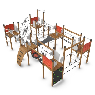 Το UniPlay Garpen είναι μια μονάδα παιδικής χαράς υψηλής ενέργειας σχεδιασμένη για παιδιά ηλικίας 5-12 ετών, με έξι διασυνδεδεμένους πύργους που δημιουργούν έναν συναρπαστικό κόσμο ασταμάτητης περιπέτειας. Μια ποικιλία στοιχείων αναρρίχησης και σύνδεσης - όπως γέφυρες από σχοινιά, δίχτυα, σκάλες και δοκοί ισορροπίας - συνδέουν τους πύργους, ενθαρρύνοντας τη συνεχή κίνηση και εξερεύνηση. Η διάταξη πολλαπλών διαδρομών υποστηρίζει τη σωματική δραστηριότητα, τον συντονισμό και το ευφάνταστο παιχνίδι, ενώ παράλληλα προωθεί την κοινωνική αλληλεπίδραση και την ομαδική εργασία. Με προκλήσεις σε κάθε στροφή και ατελείωτους τρόπους πλοήγησης, το UniPlay Garpen είναι ιδανικό για δραστήρια παιδιά που αναζητούν διασκέδαση, συγκίνηση και περιπέτεια. Είναι ένα τολμηρό, δυναμικό κεντρικό κομμάτι που διατηρεί την ενέργεια ψηλά και το παιχνίδι να ρέει από την αρχή μέχρι το τέλος.