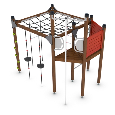 Το UniPlay Ficcorenta είναι μια συναρπαστική παιδική χαρά αναρρίχησης σχεδιασμένη για παιδιά ηλικίας 5 ετών και άνω, ιδανική για την προώθηση του ενεργού παιχνιδιού, της σωματικής ανάπτυξης και της περιπέτειας. Διαθέτοντας ένα επίπεδο δίχτυ, σωλήνα πυροσβέστη, σκάλα από σχοινί και μια πλατφόρμα με ξύλινο δάπεδο, το Ficcorenta προσφέρει μια ποικιλία από συναρπαστικές προκλήσεις αναρρίχησης. Καθώς τα παιδιά πλοηγούνται στα δίχτυα και σκαρφαλώνουν στα διαφορετικά στοιχεία της φύσης, βελτιώνουν την ισορροπία, τον συντονισμό και την αντίληψη του χώρου. Ιδανικό για πάρκα, σχολεία και παιδικές χαρές, το Ficcorenta προσφέρει μια εμπειρία παιχνιδιού υψηλής αξίας, ενθαρρύνοντας την εξερεύνηση, την ανάπτυξη δεξιοτήτων και την κοινωνική αλληλεπίδραση.